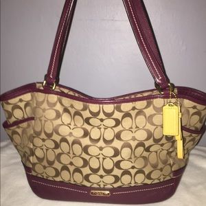 Coach Tan and Plum Shoulder Bag